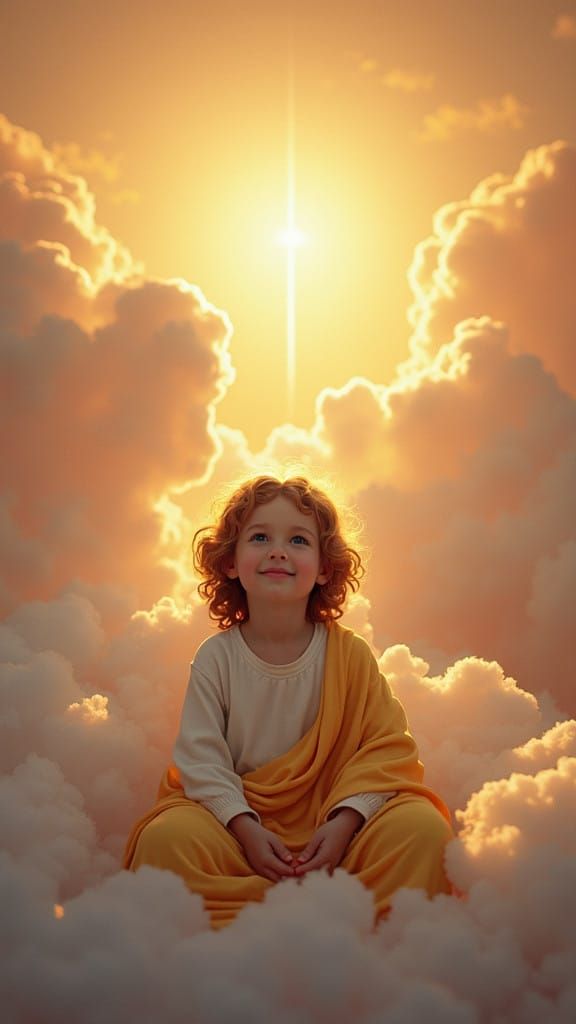 Jesus Amidst Joyful Children on Clouds in a Golden Renaissan...