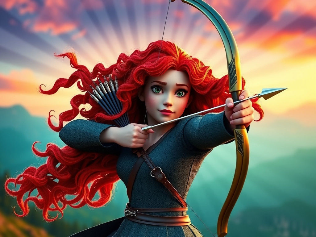 Merida in Scottish Highlands, 3D Pixar Style