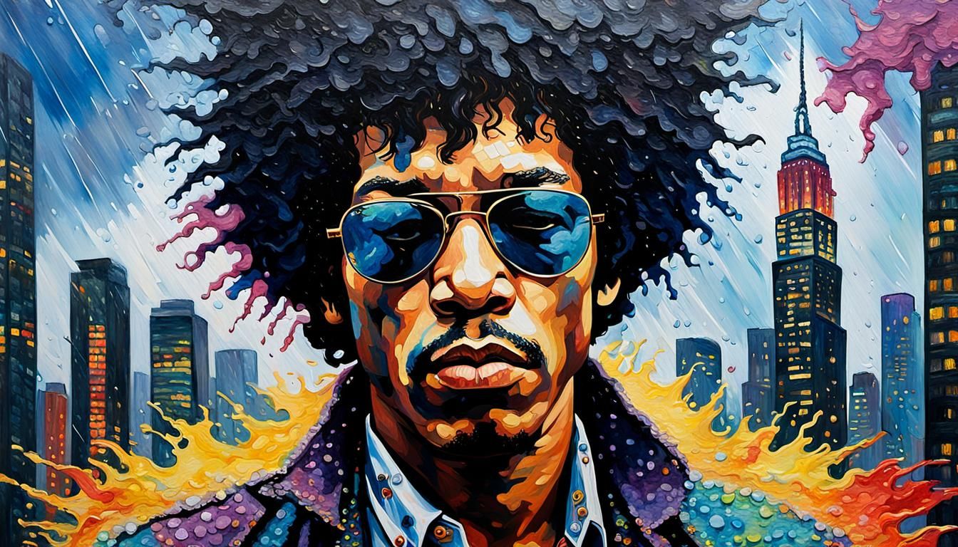 Jimi Hendrix Pop Art Portrait in Rainy New York