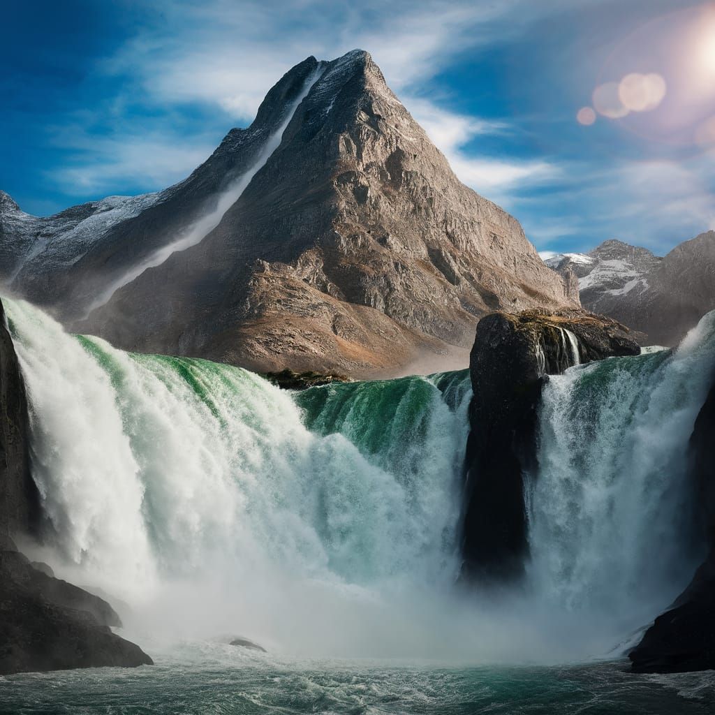 Majestic Waterfall Cascading from Mountain Peak