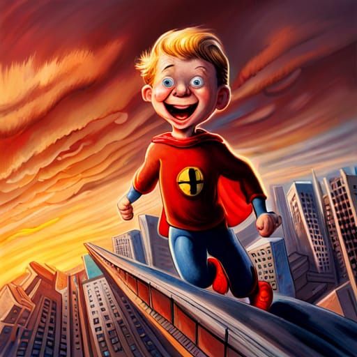 Superhero City Attack in Mad Magazine Style