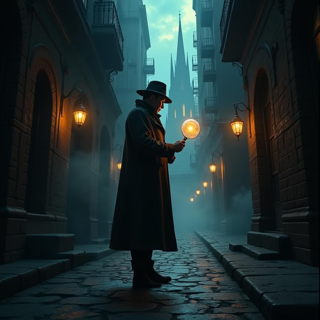 Detective in Mystical Alleyway: Fantasy Concept Art