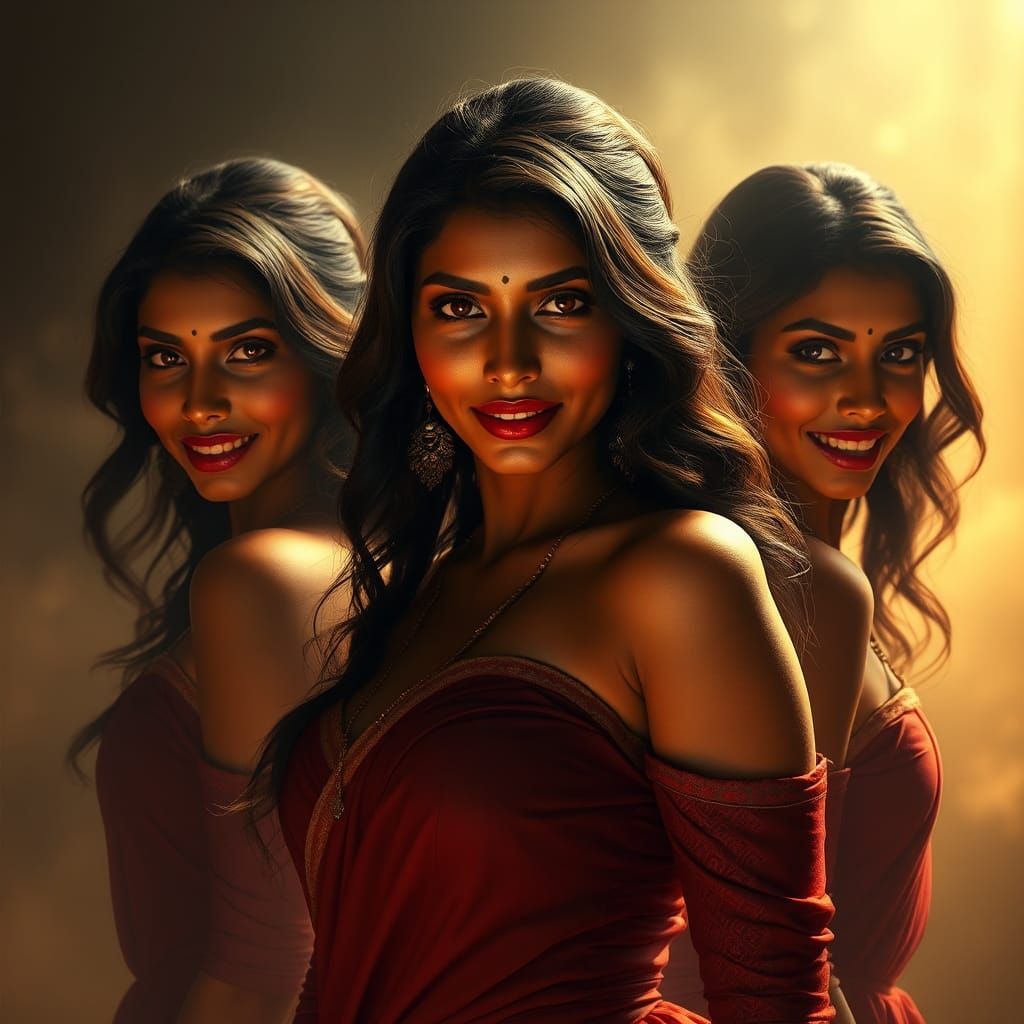 Indian Woman with Varying Expressions in Dreamy Setting