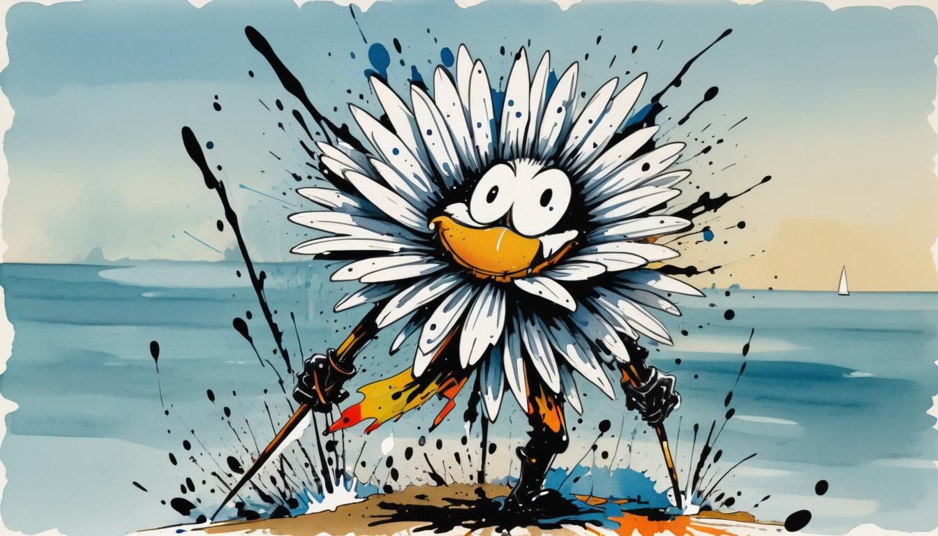 Caricature of Daisy at the Seaside in Pen and Ink