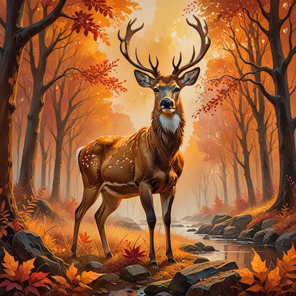 Visionary Art: Deer in Autumn Landscape