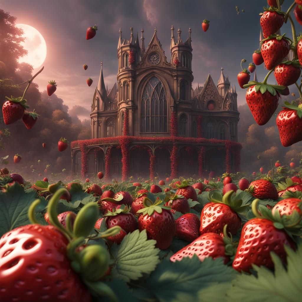 Surreal Strawberry Field in Detailed Matte Painting