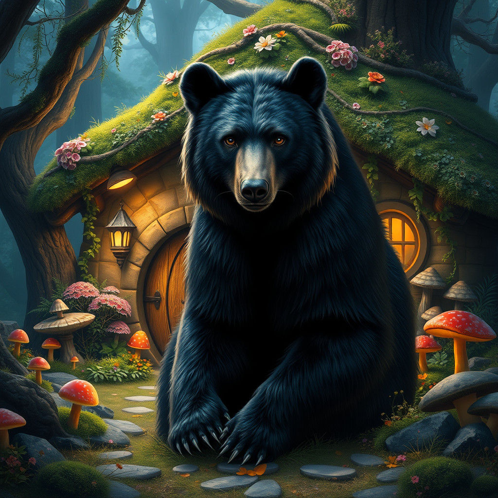 Black Bear at Hobbit House in Mystical Forest