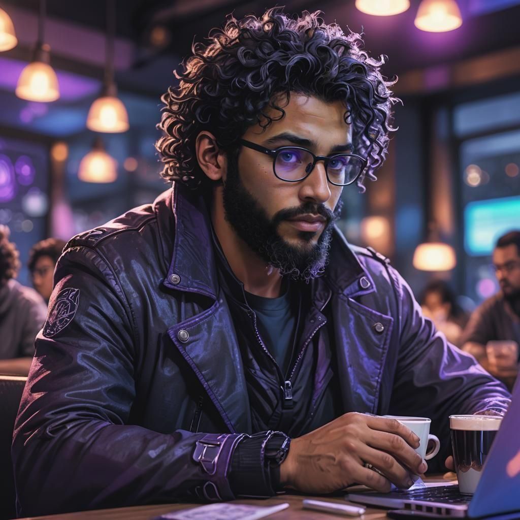Hacker at Cafe: Professional Portrait in Studio Lighting