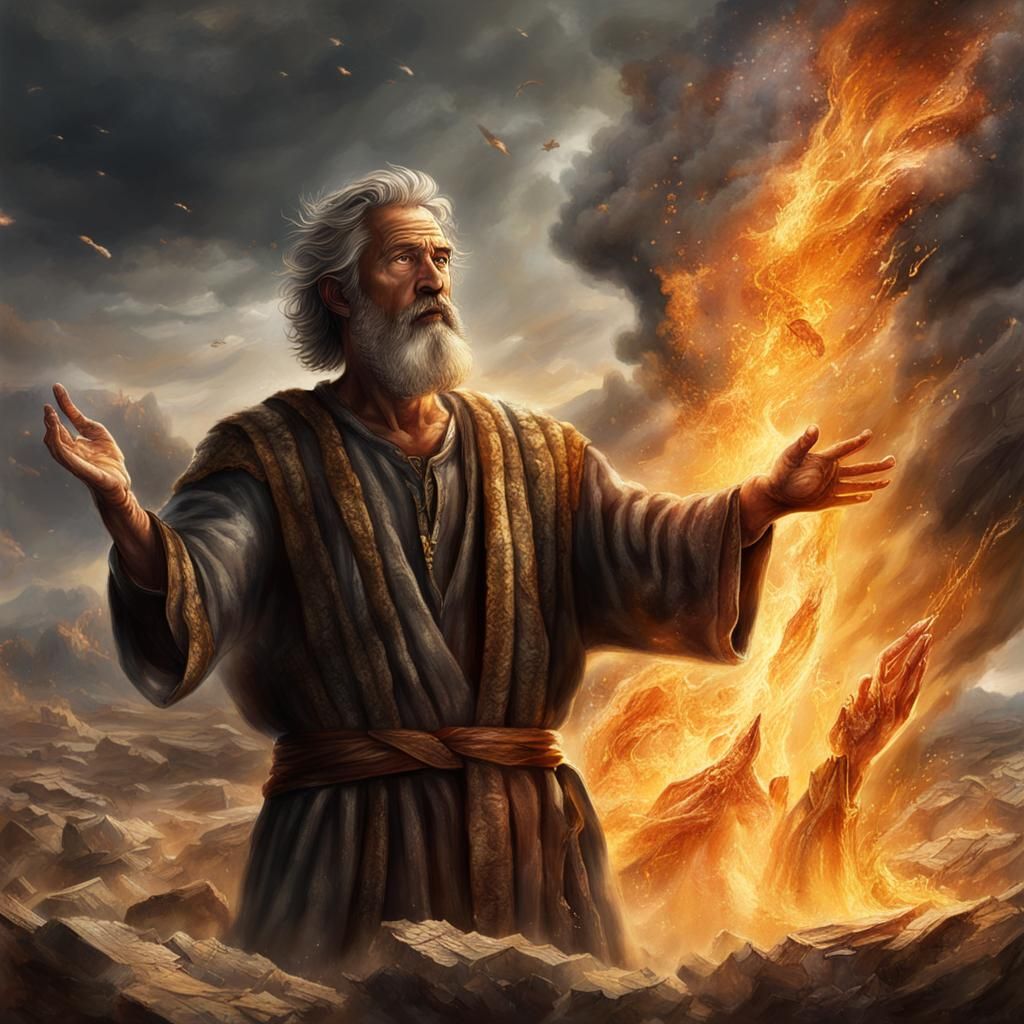 Hyperrealistic Prophet Isaiah with Fire Falling