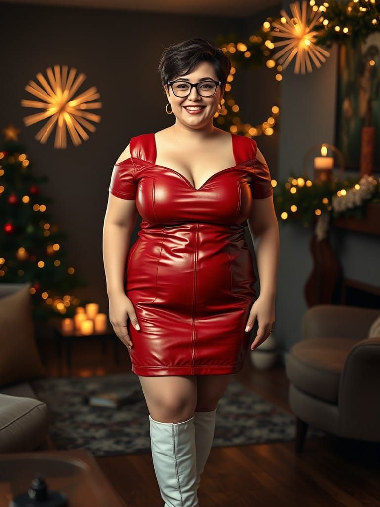 Celebrating New Year in a Red Leather Mini Dress