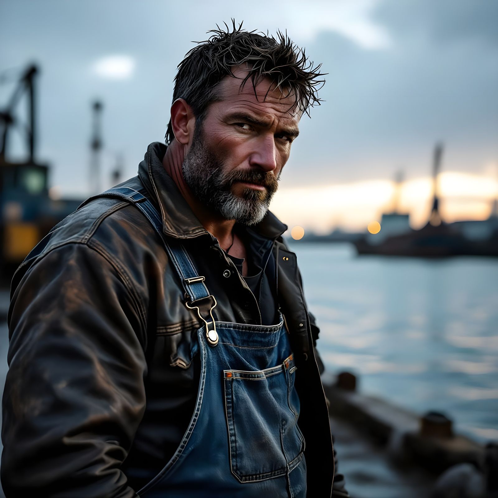 Dockworker at Dawn: Hyperrealistic Vintage Photography