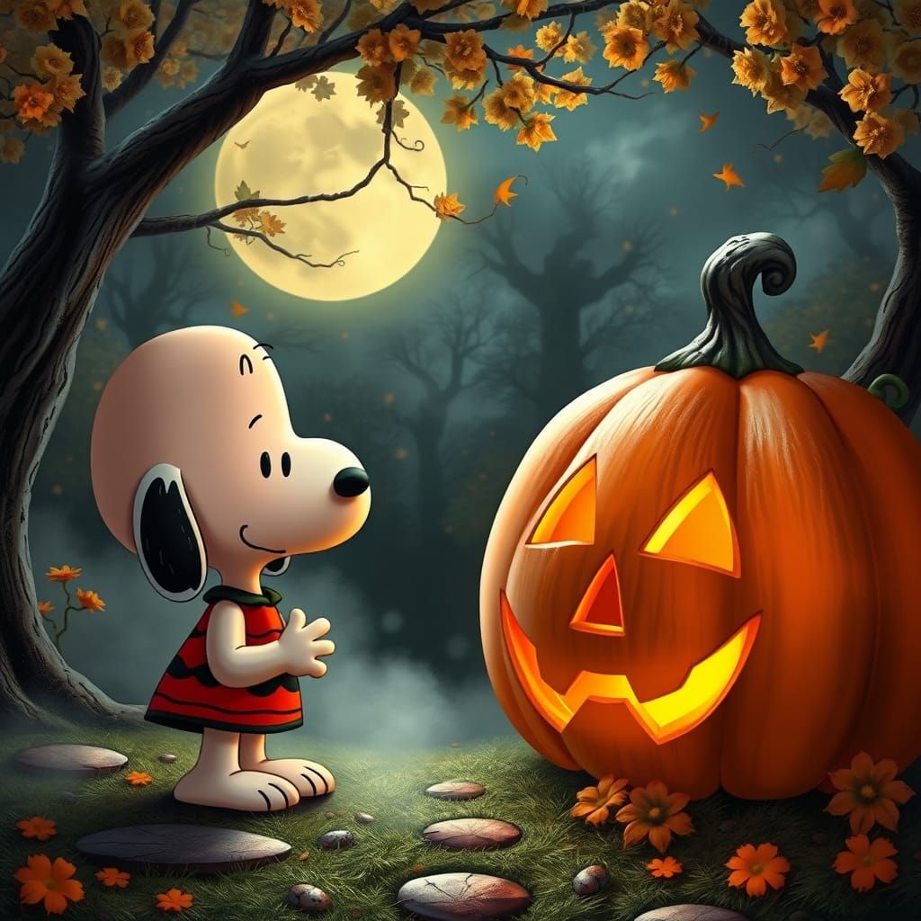 Charlie Brown and Snoopy Carving Pumpkin: 3D Ethereal Fantas...