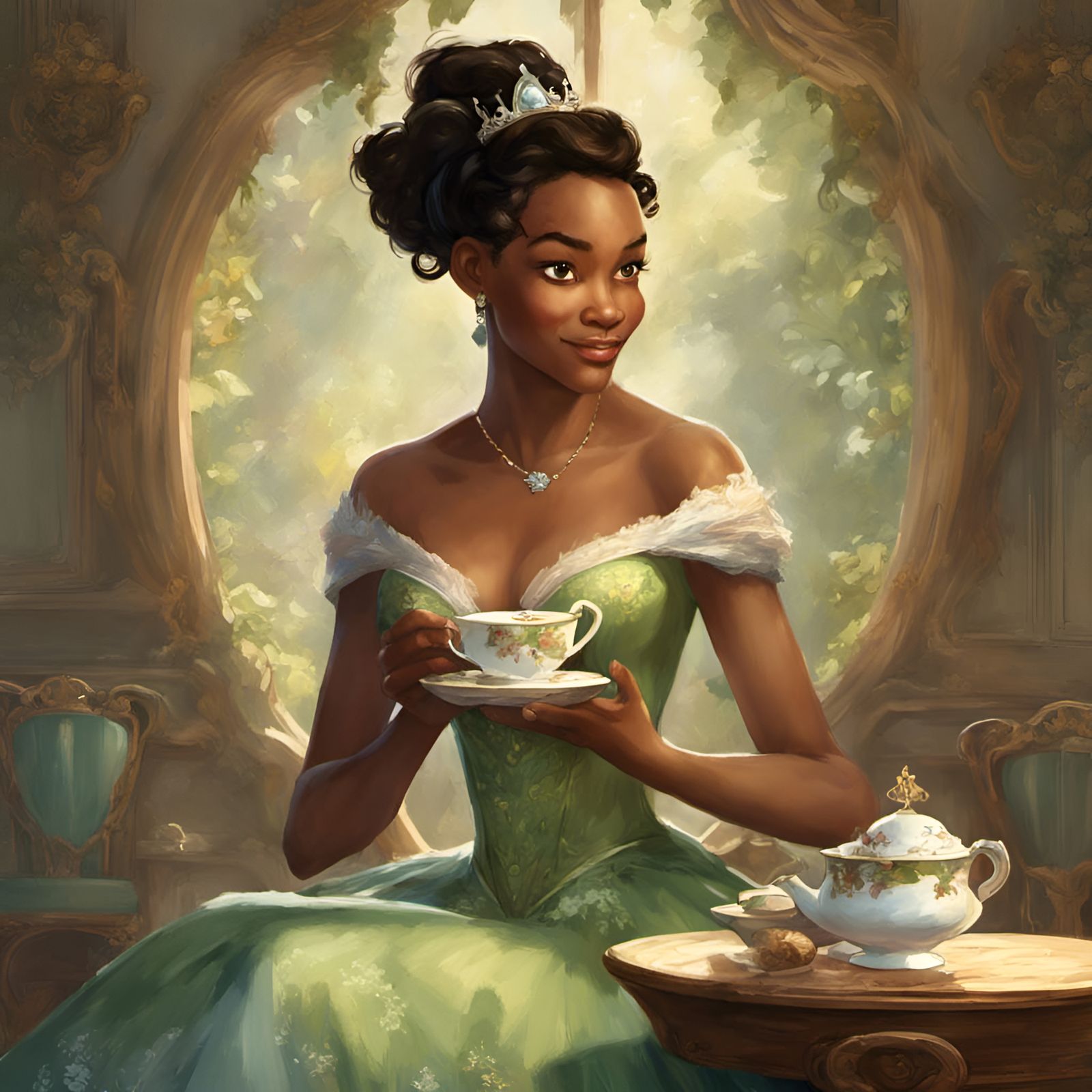 Princess Tiana Portrait in Digital Illustration Style