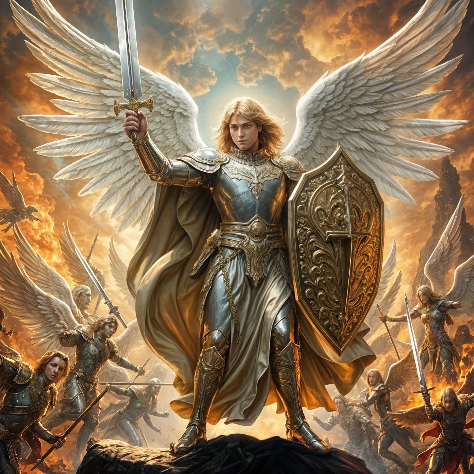 Angelic Warrior Leads Heavenly Host into Battle against Dark...