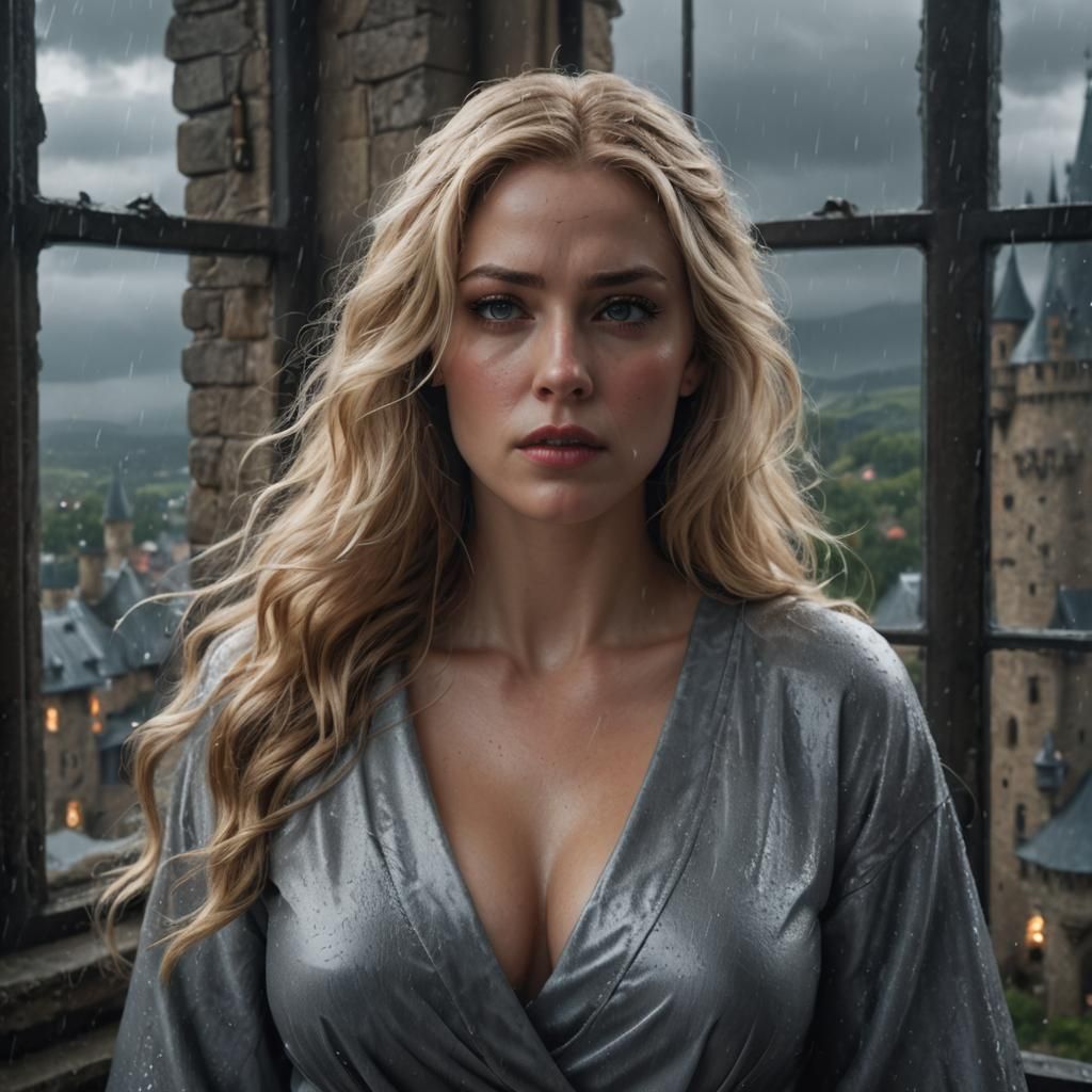 Fantasy Woman Gazing at Stormy Morning Landscape