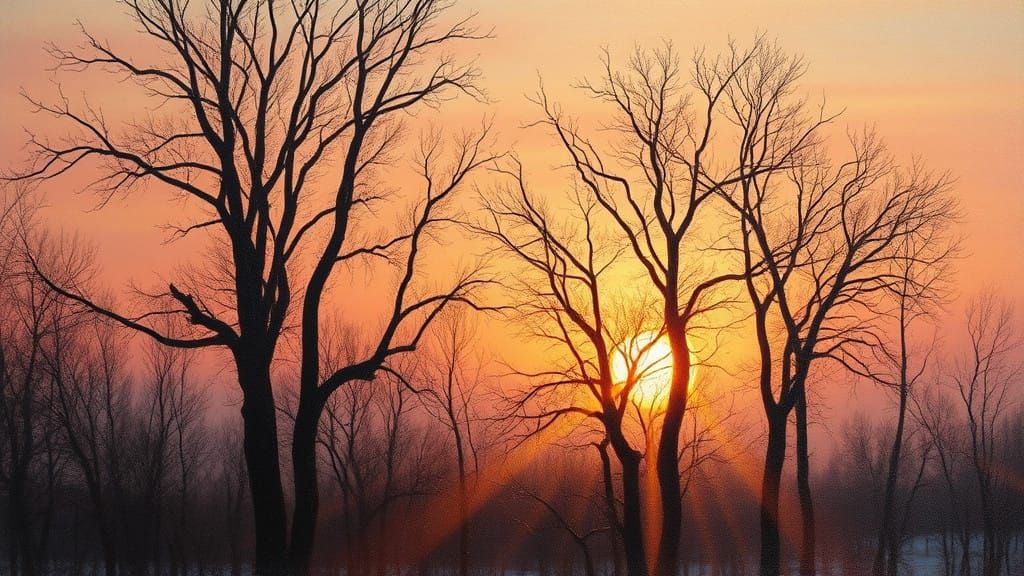 Winter Sunset in 19th Century Romanticism Style