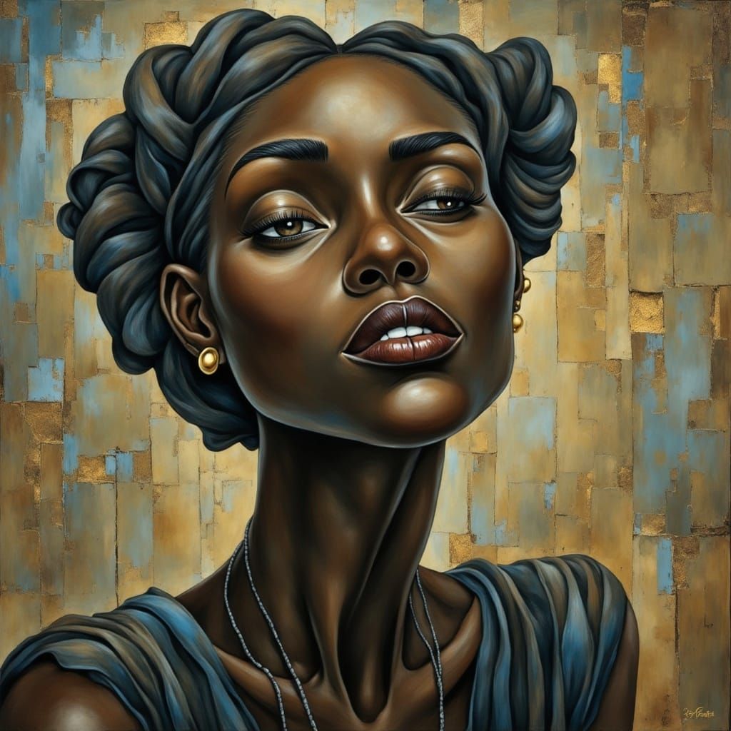 Surreal Abstract Portrait of a Black Woman with Elongated Ne...