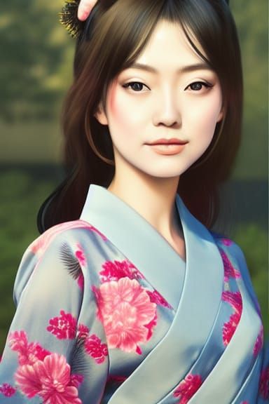 Japanese Girls in Yukata at Summer Festival