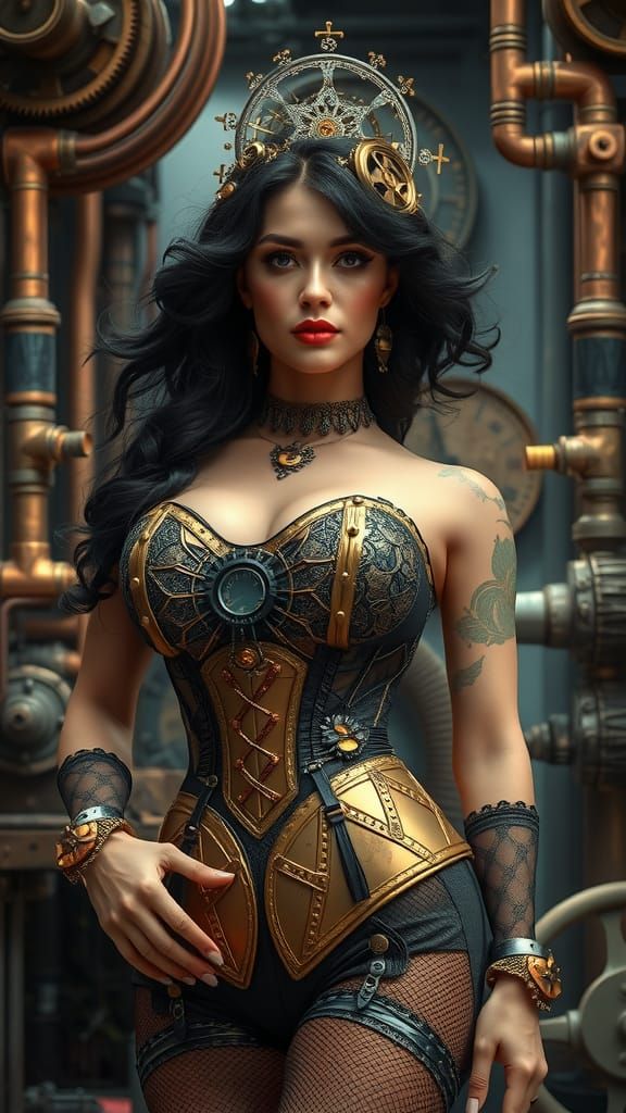 Dieselpunk Goddess of Fortune in Industrial Setting