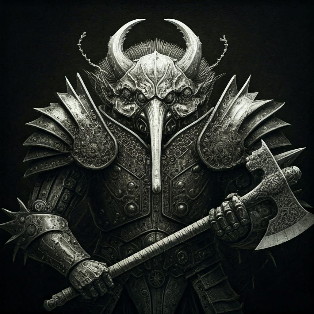 Mechanical Beetle-Devil Hybrid with Battle Axe