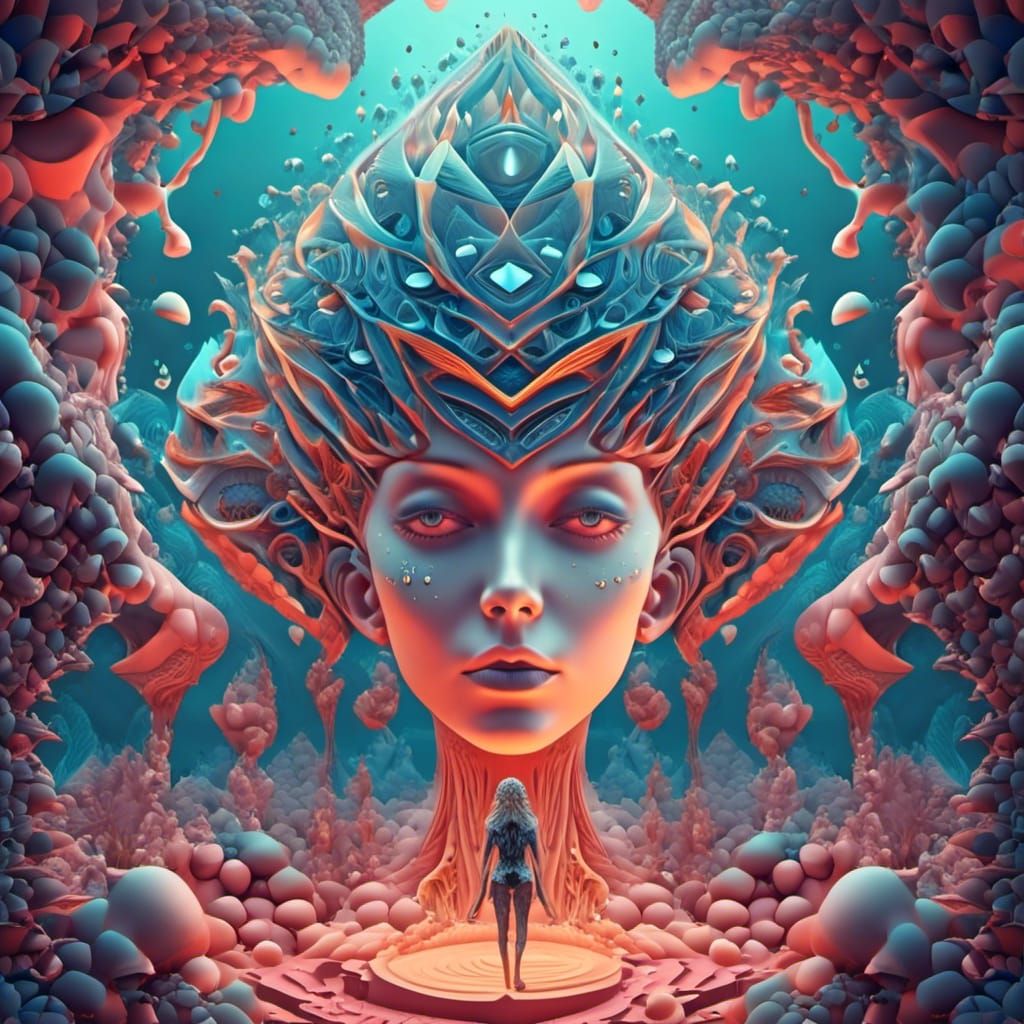 Elf and Diamond Double Exposure in Fantasy Landscape