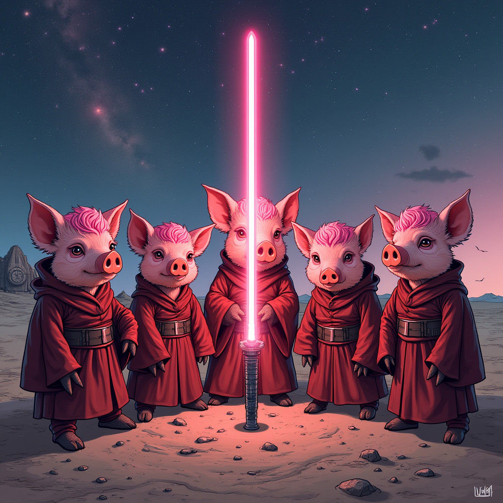 Star Wars Pigs with Pink Hair as Jedi