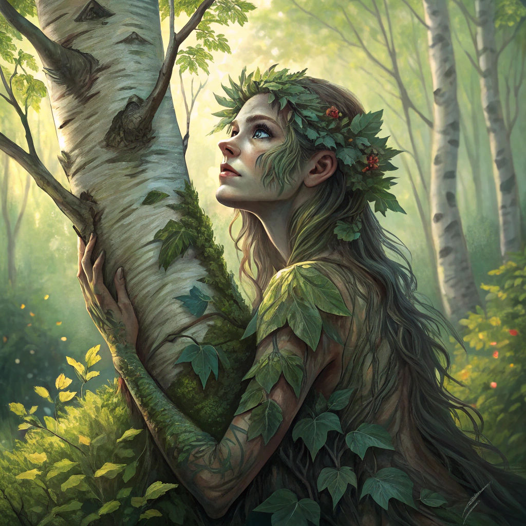 Fae Dryad Emerges from Birch Tree