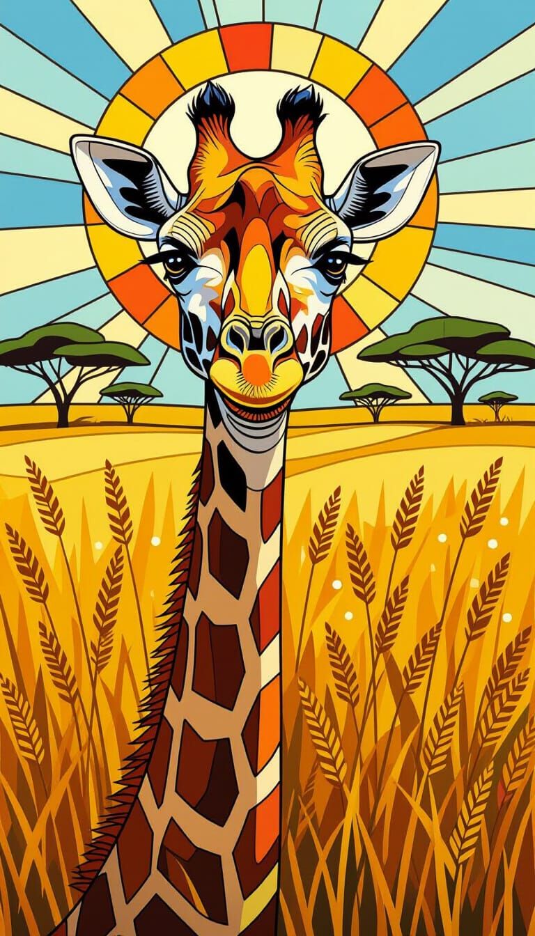 Smiling Giraffe in Pop-Art Stained Glass