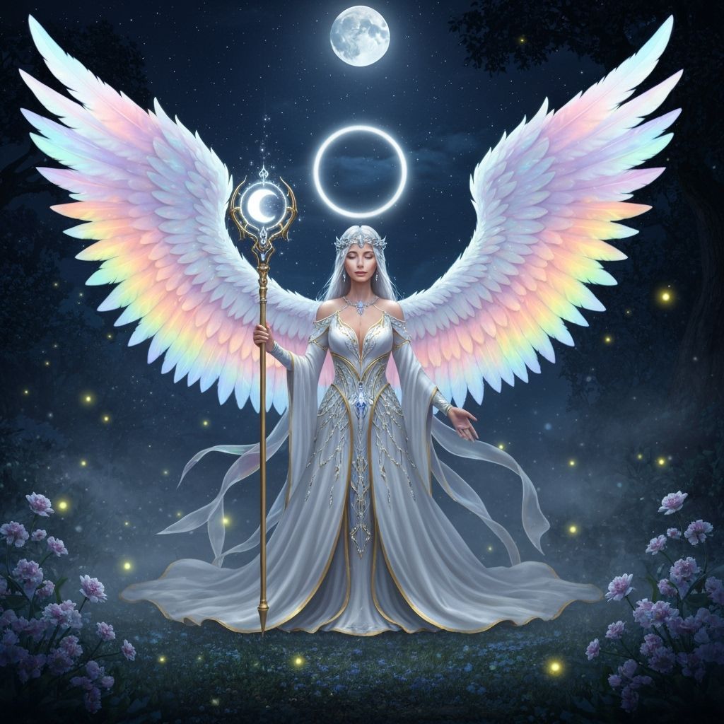 Celestial Angel Queen in Moonlit Temple Garden