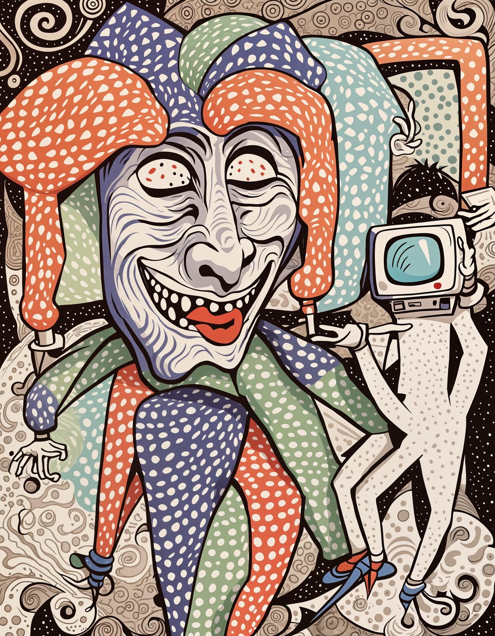 Jester Watches TV-Headed Dancer in Psychedelic Line Art