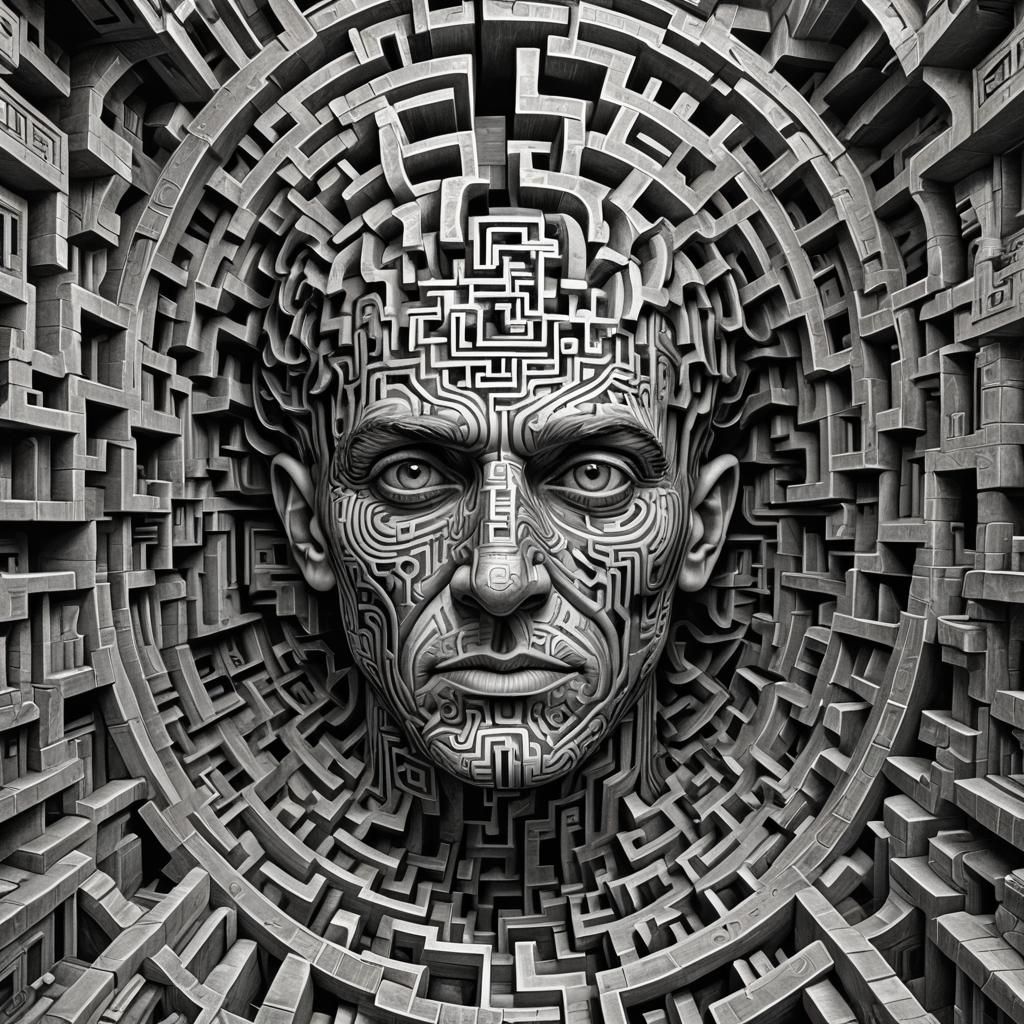 Labyrinthine Human Head in M.C. Escher Style