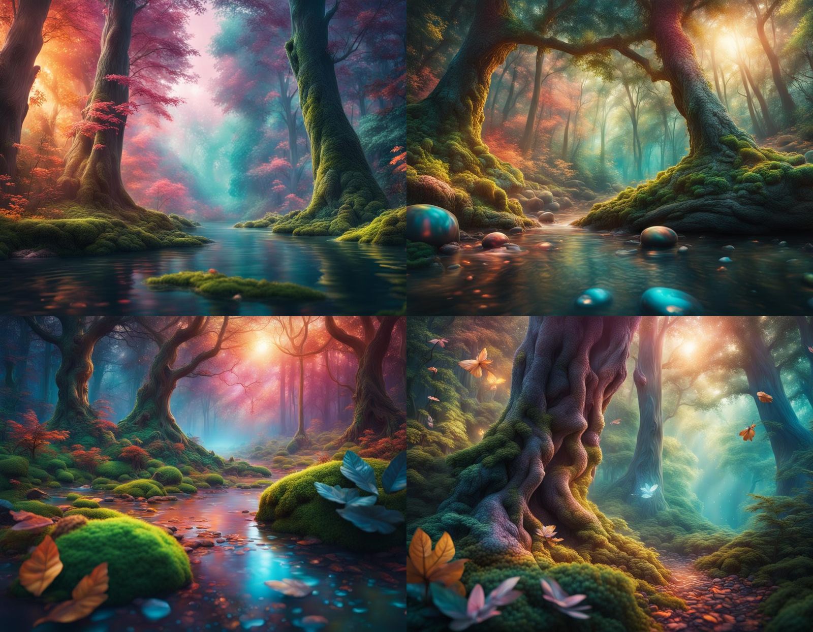 Photorealistic Magical Dream World Forest in Splash Art Styl...