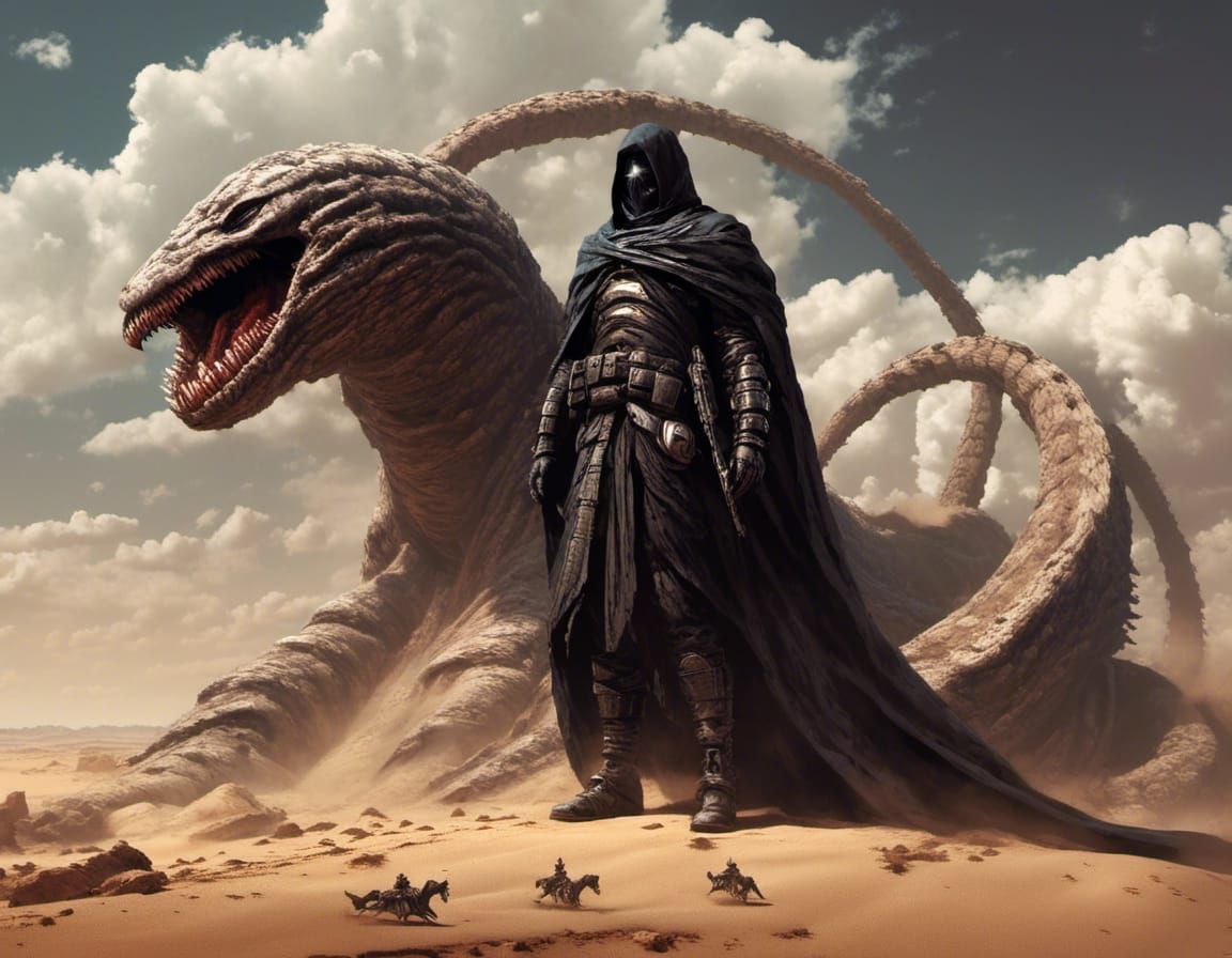 Armored Sandworm Rider in Anime Style