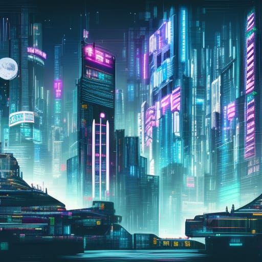 Cyberpunk Cityscape with Neon Lights