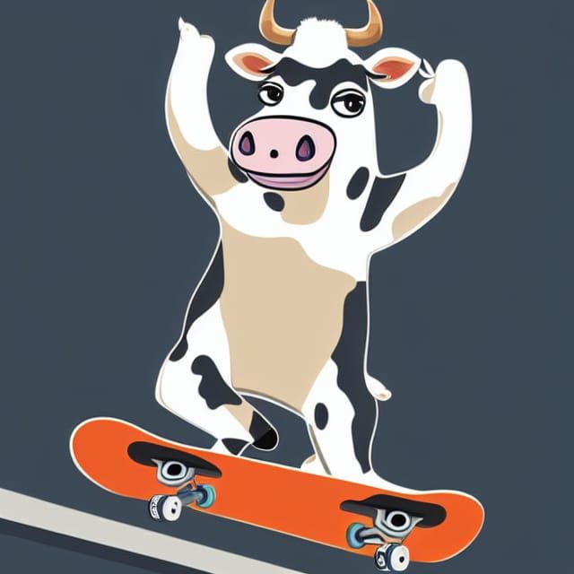 Cow on Skateboard Cartoon