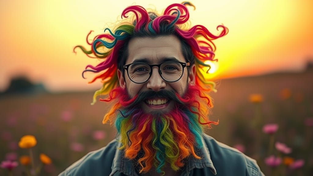 Rainbow Beard: A Whimsical Digital Portrait