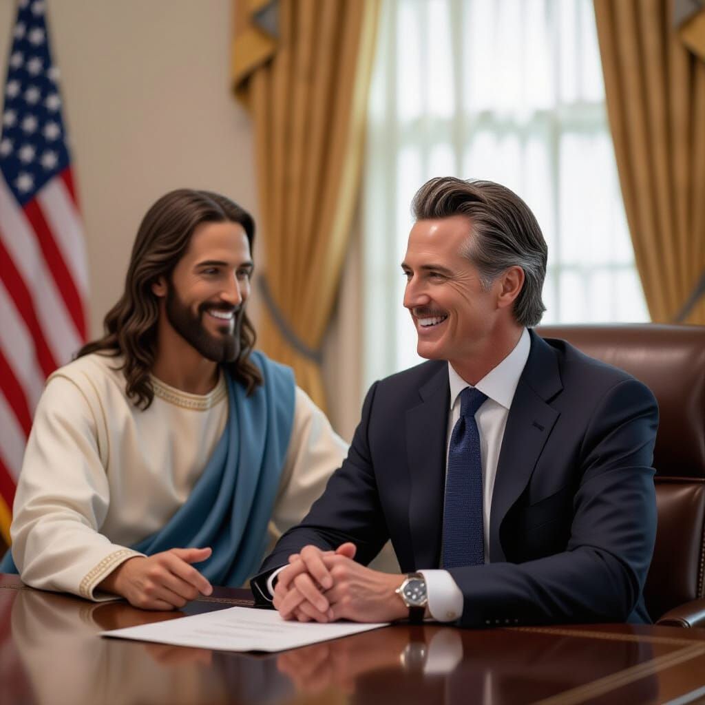 Gavin Newsom and Jesus Chatting in the Oval Office