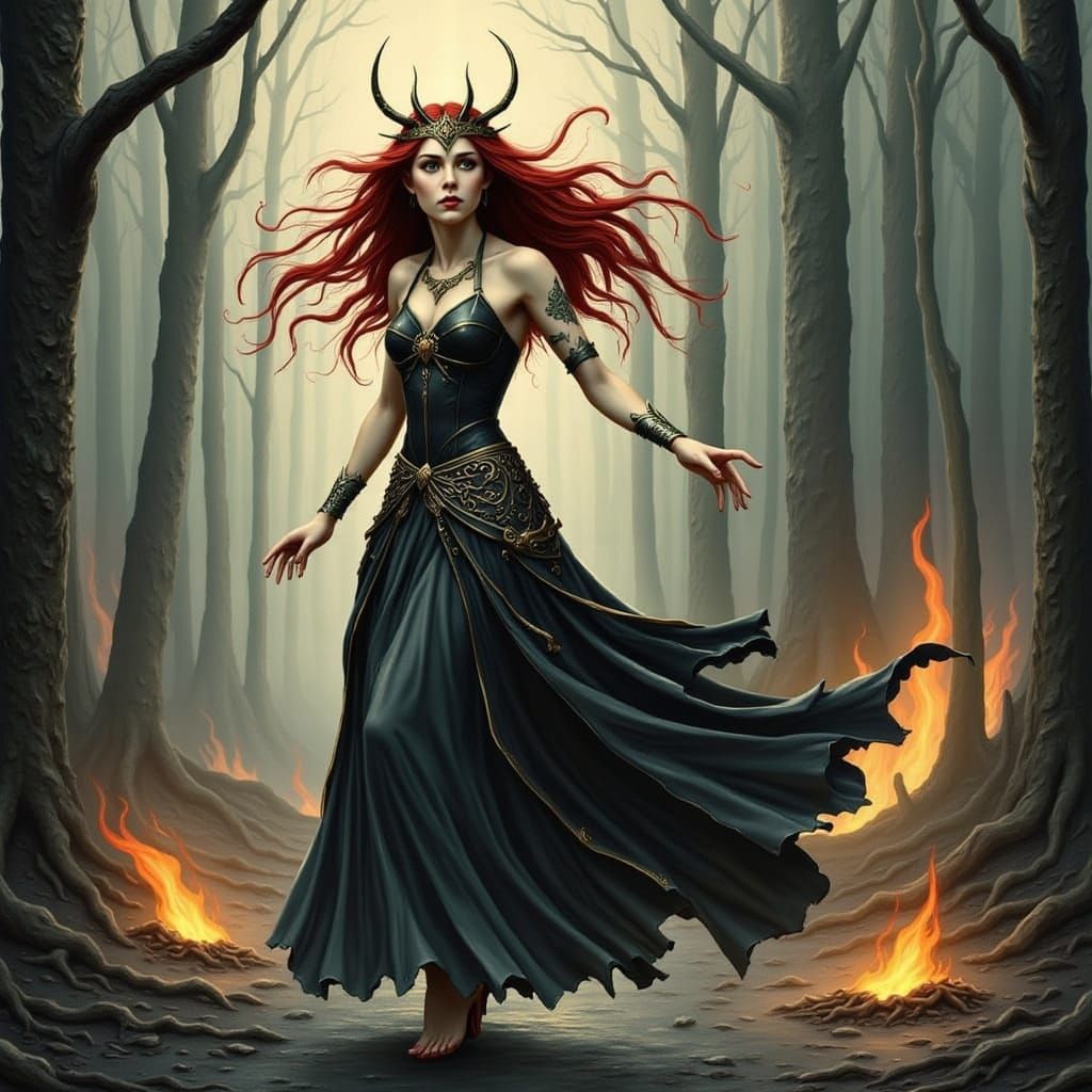 Faerie Witch Coven Dancing in Film Noir Cyberpunk