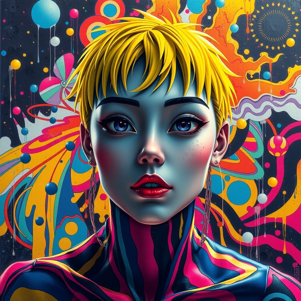 Melting Space Graffiti Art Anime Portrait