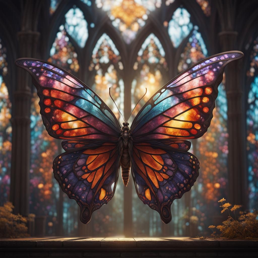 Stained Glass Butterfly: Detailed Matte Painting