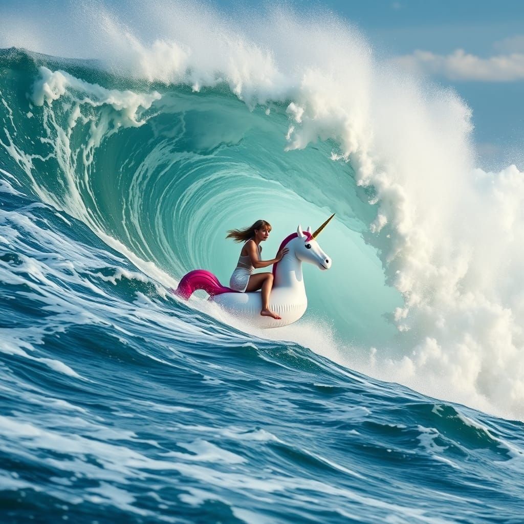 Tropical Beach Wave with Unicorn Rider