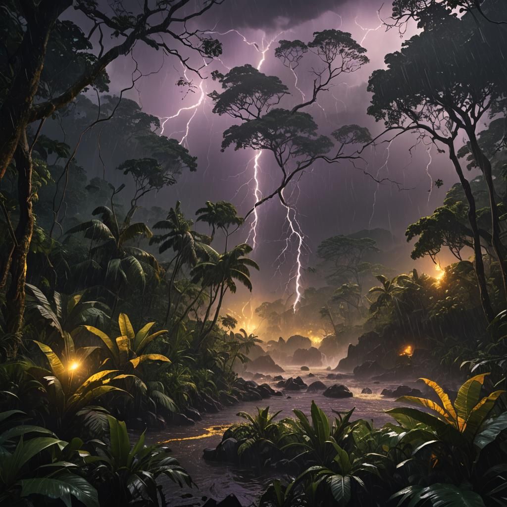 Costa Rican Jungle Storm in Dark Fantasy Style