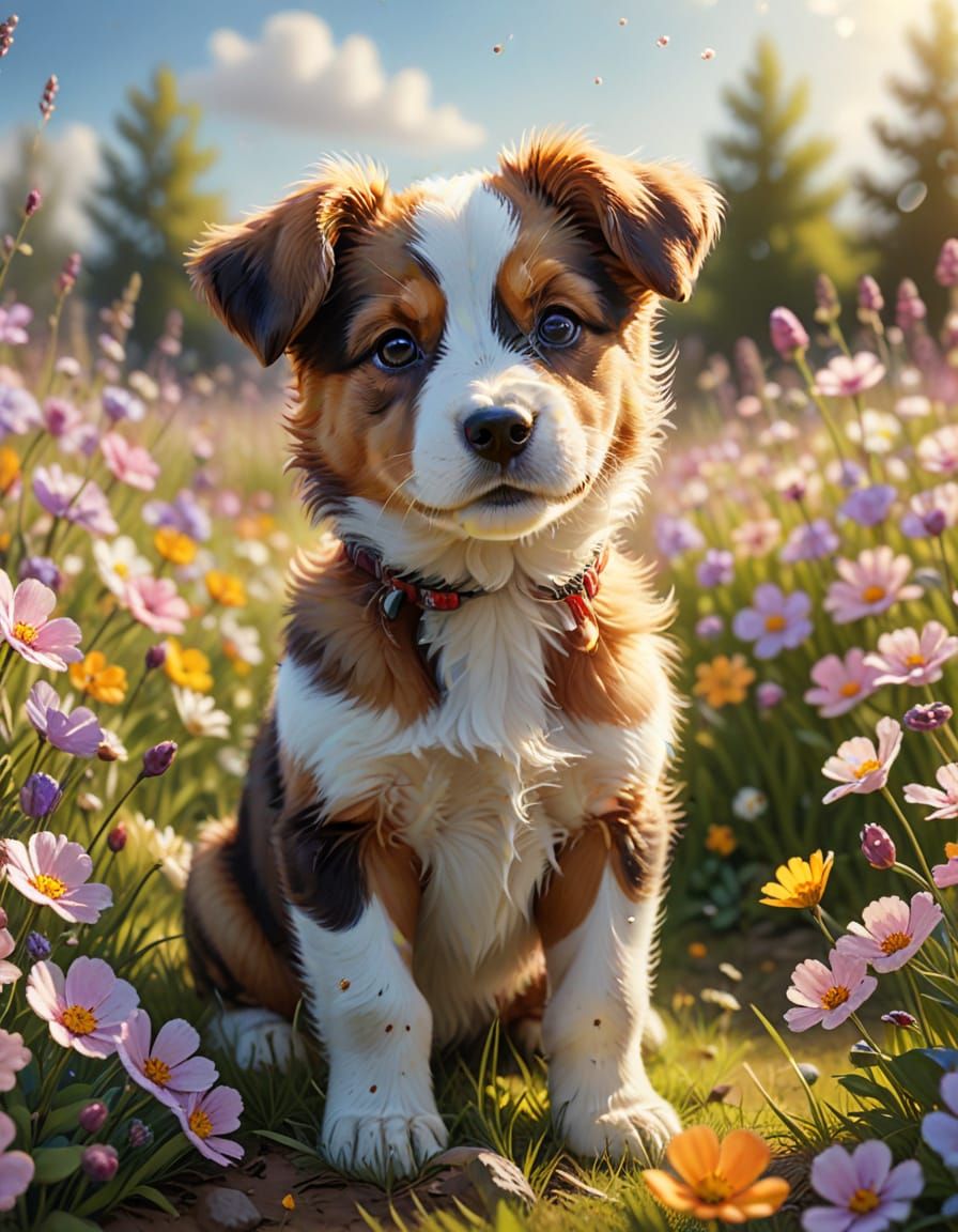 Alaunt Puppy in Spring Flowers: Digital Painting
