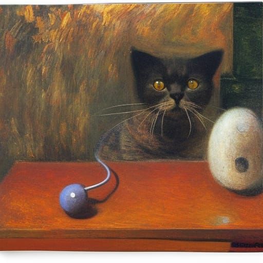 Abstract Cat Confronts Concrete Mouse in Detailed CGI