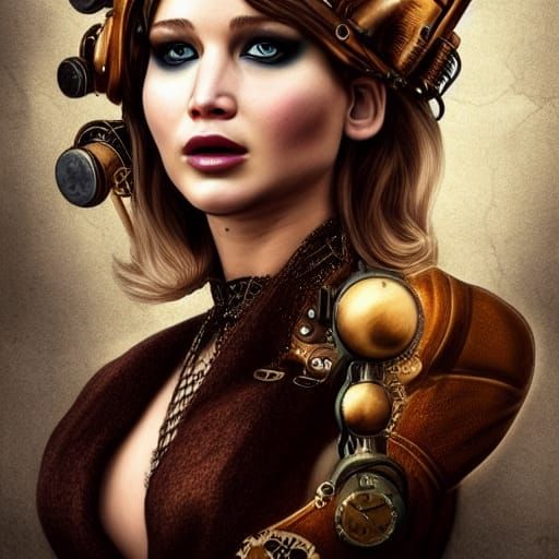 Steampunk Jennifer Lawrence Portrait in 8k