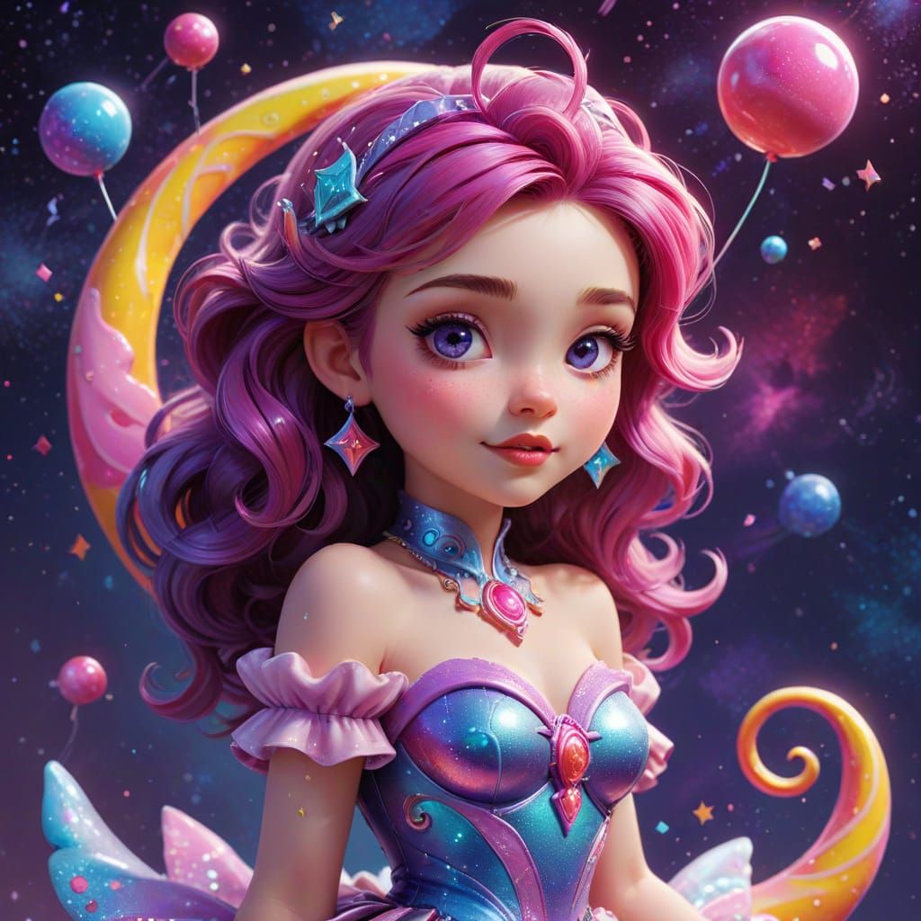 Chibi Space Princess on Moon in Candycore Style