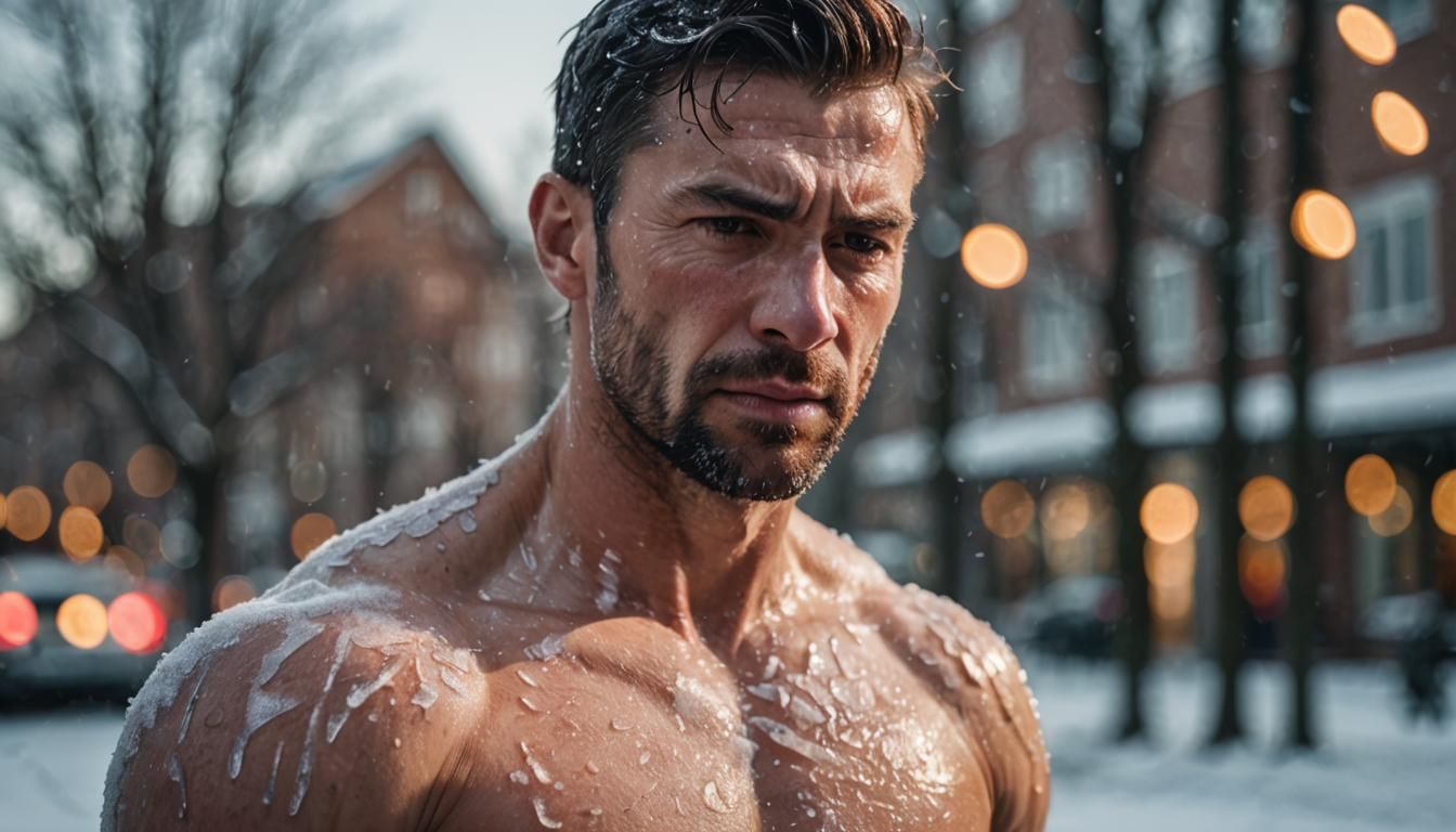 Muscular Man's Frozen Shoulder Pain: Natural Light Photo