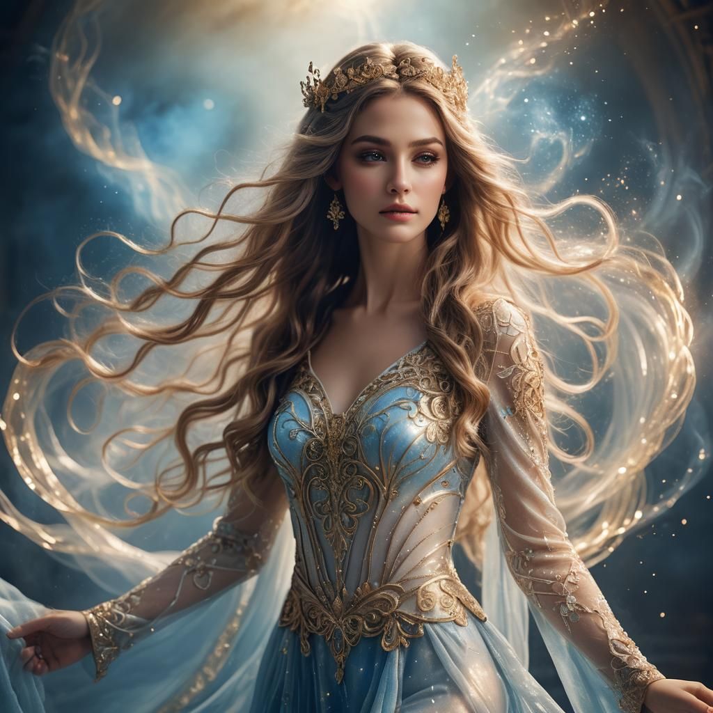 Elegant Goddess with Glowing Aura in Soft Light