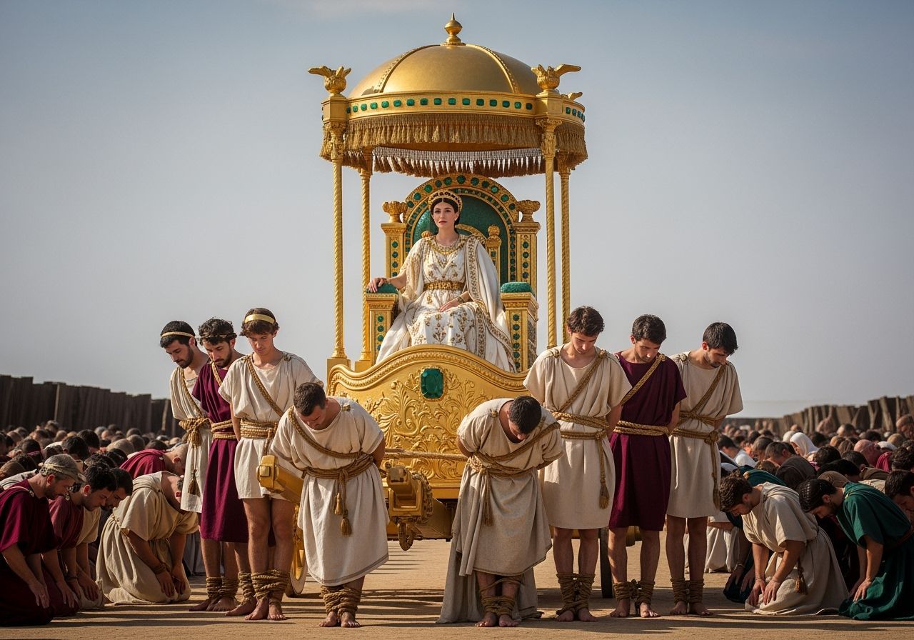Roman Empress on Gold Throne Pulled by Peasants