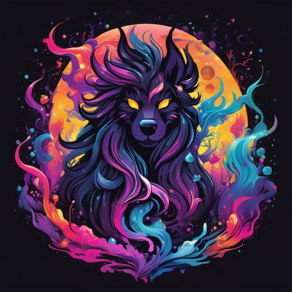Magical Wolf T-Shirt Design in Fantasy Splash Art